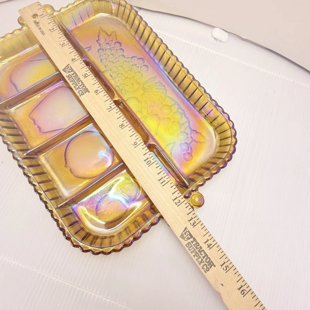 Vintage Indiana Glass Amber Divided Relish Tray Charcuterie Serving Dish MCM